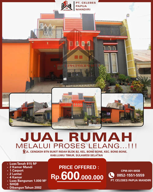 Rumah 2 Lantai Luwu Timur, Sulawesi Selatan di Kabupaten Luwu Timur