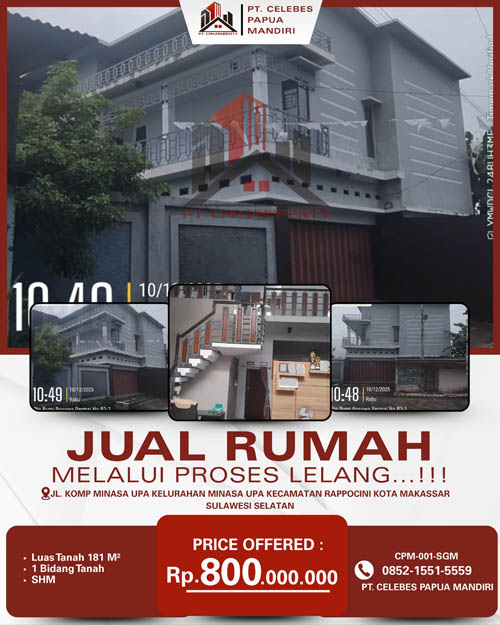 Rumah 2 Lantai di dalam Kota Makassar, Sulawesi Selatan di Kota Makassar