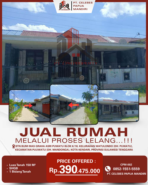 Rumah di Kendari, Sulawesi Tenggara di Kota Kendari