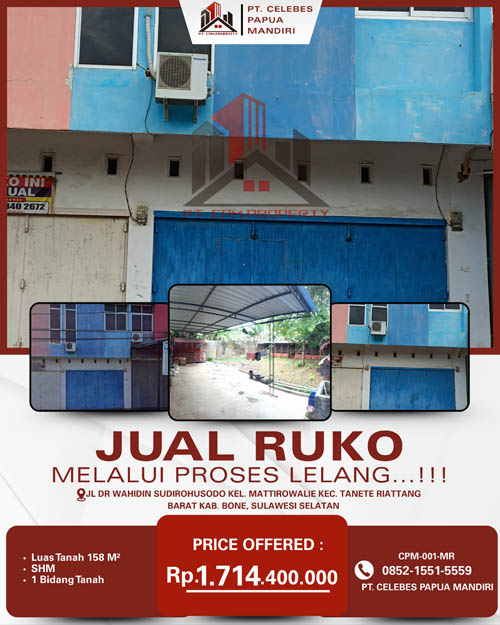 Ruko 2 Lantai di Kab. Bone, Sulawesi Selatan di Kabupaten Bone