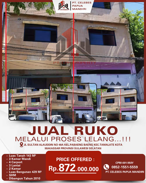 Ruko 3 Lantai di dalam Kota Makassar, Sulawesi Selatan di Kota Makassar