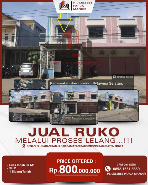Ruko 2 Lantai di Kab. Gowa, Sulawesi Selatan di Kabupaten Gowa