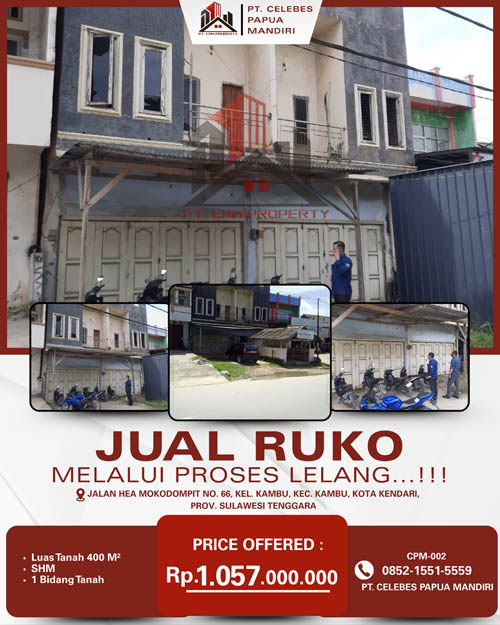 Ruko 2 Lantai di Kota Kendari Sulawesi Tenggara di Kota Kendari