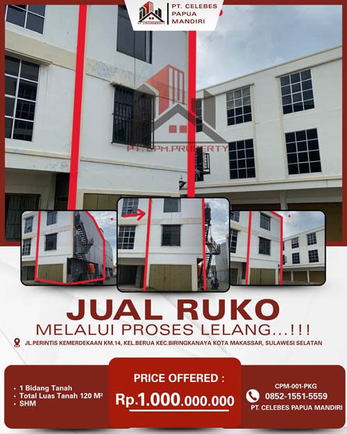 Ruko 3 Lantai di dalam Kota Makassar, Sulawesi Selatan di Kota Makassar