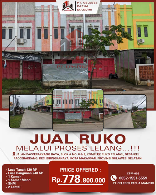 Ruko 2 Lantai di Kota Makassar, Sulawesi Selatan di Kota Makassar