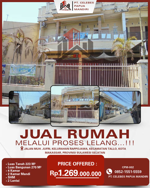 Rumah 2 Lantai di Kota Makassar, Sulawesi Selatan di Kota Makassar