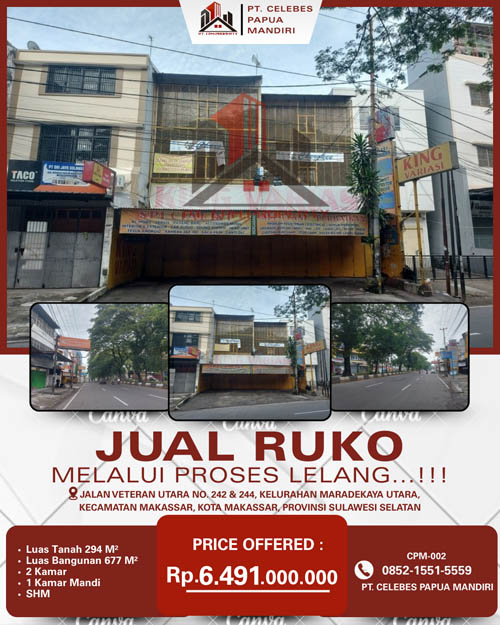 Ruko 2 Lantai di Kota Makassar, Sulawesi Selatan di Kota Makassar