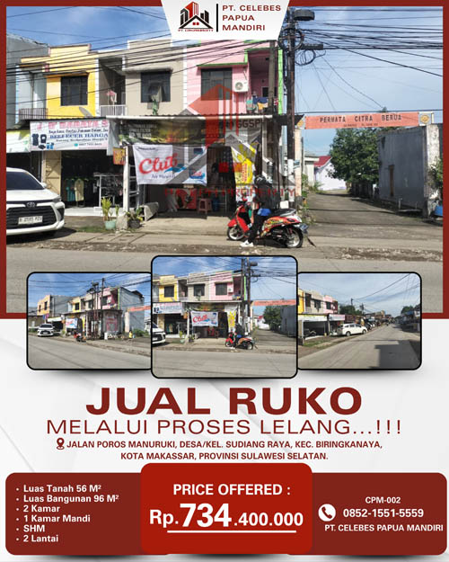 Ruko 2 Lantai di Kota Makassar, Sulawesi Selatan di Kota Makassar
