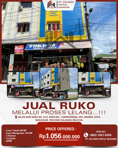 Ruko 3 Lantai di Kota Makassar, Sulawesi Selatan di Kota Makassar