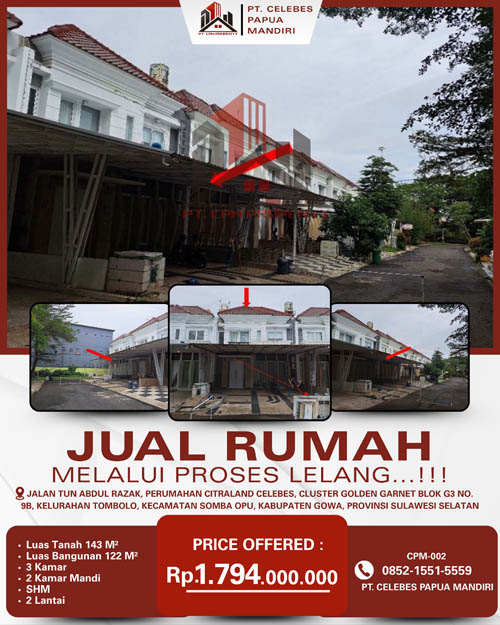 Rumah 2 Lantai di Kab. Gowa, Sulawesi Selatan di Kabupaten Gowa