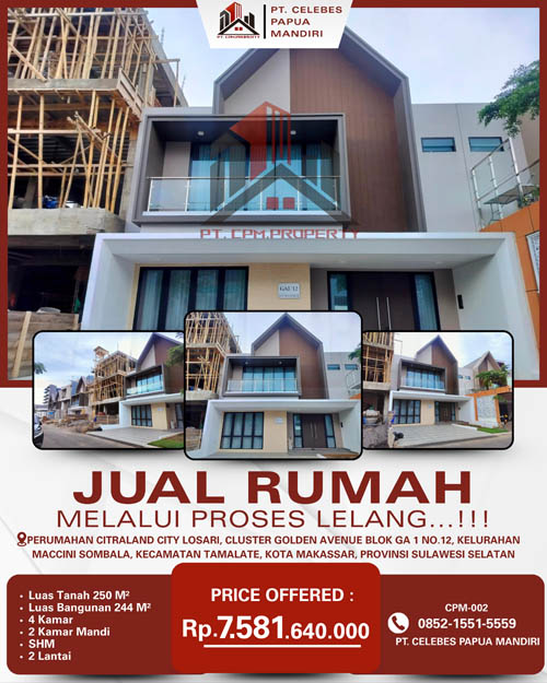 Rumah 2 Lantai di Kota Makassar, Sulawesi Selatan di Kota Makassar
