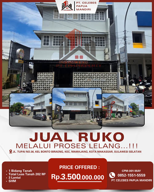 Ruko 3 Lantai di Kota Makassar, Sulawesi Selatan di Kota Makassar