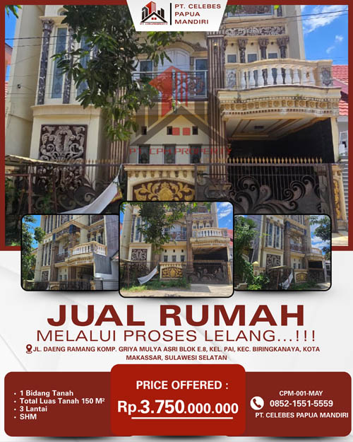 Rumah 3 Lantai di Kota Makassar, Sulawesi Selatan di Kota Makassar