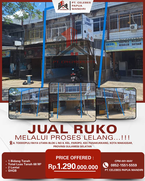 Ruko 2 Lantai di Kota Makassar, Sulawesi Selatan di Kota Makassar