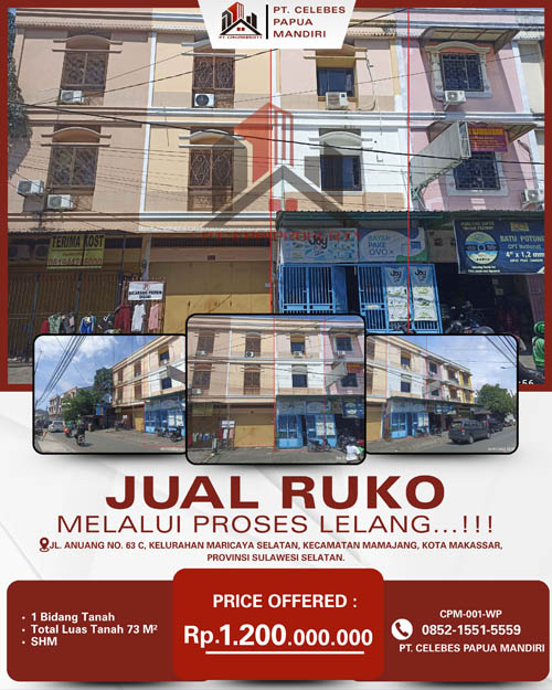 Ruko 3 Lantai di Kota Makassar, Sulawesi Selatan di Kota Makassar