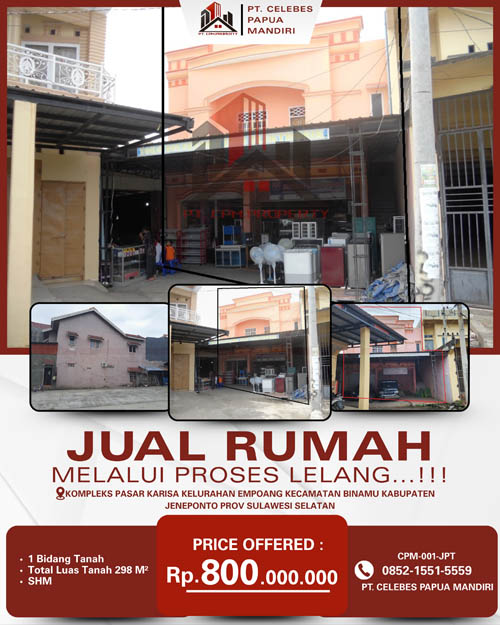 Rumah 2 Lantai di Kab. Jeneponto, Sulawesi Selatan di Kabupaten Jeneponto