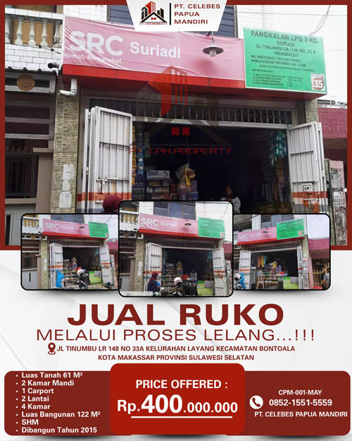 Ruko 2 Lantai di Kota Makassar, Sulawesi Selatan di Kota Makassar
