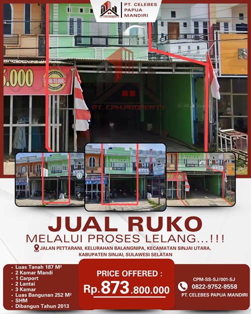 Ruko 2 Lantai di Kab. Sinjai, Sulawesi Selatan di Kabupaten Sinjai