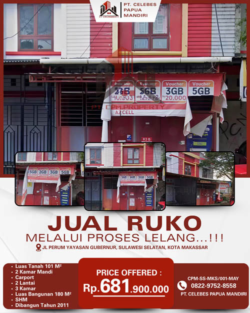 Ruko 2 Lantai di Kota Makassar, Sulawesi Selatan di Kota Makassar