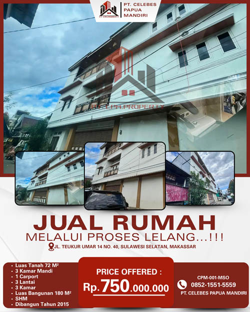 Rumah 3 Lantai di Kota Makassar, Sulawesi Selatan di Kota Makassar