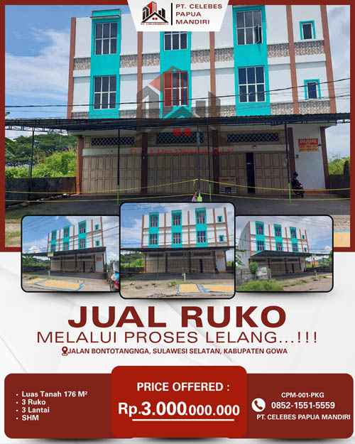 Ruko 3 Unit 3 Lantai di Kab. Gowa, Sulawesi Selatan di Kabupaten Gowa