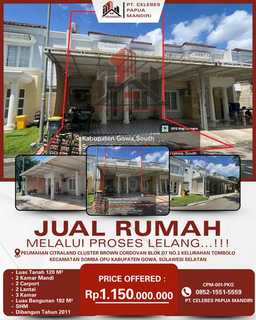 Rumah 2 Lantai di Kab. Gowa, Sulawesi Selatan di Kabupaten Gowa