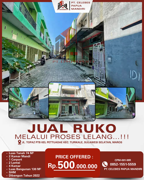 Ruko 2 Lantai di Kab. Maros, Sulawesi Selatan di Kabupaten Maros