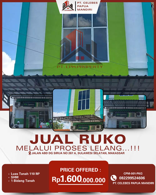 Ruko 2 Lantai di Kota Makassar, Sulawesi Selatan di Kota Makassar