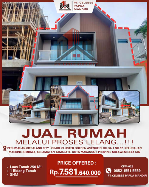 Rumah 2 Lantai di Kota Makassar, Sulawesi Selatan di Kota Makassar