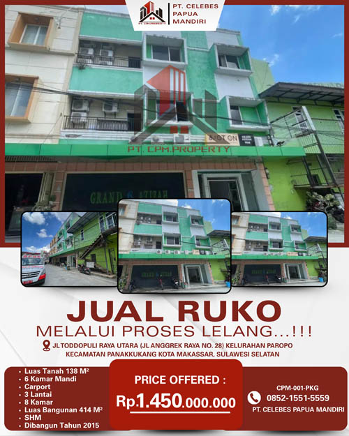 Ruko 3 Lantai di Kota Makassar, Sulawesi Selatan di Kota Makassar