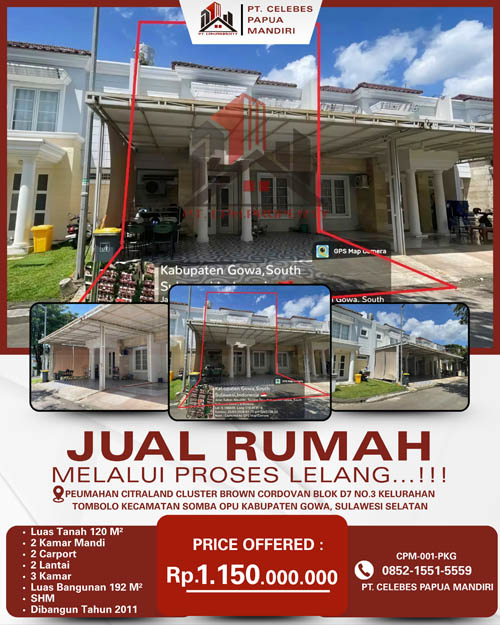 Rumah 2 Lantai di Kab. Gowa, Sulawesi Selatan di Kabupaten Gowa