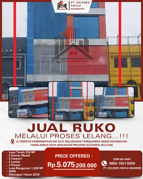 Ruko 5 Lantai di Kota Makassar, Sulawesi Selatan di Kota Makassar