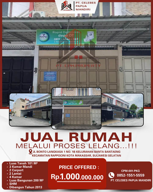 Rumah 2 Lantai di Kota Makassar, Sulawesi Selatan di Kota Makassar