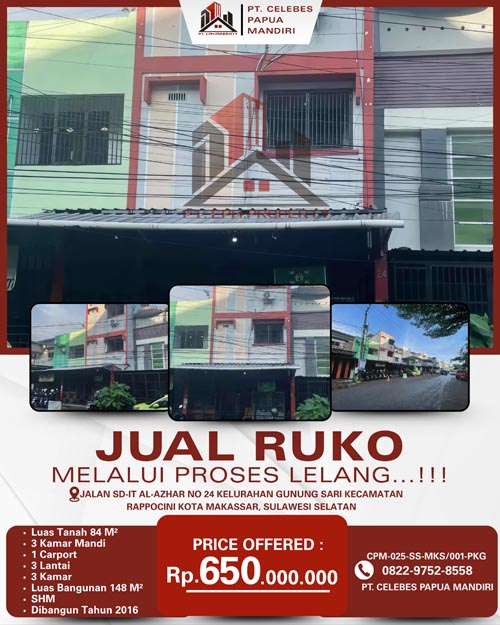 Ruko 3 Lantai di Kota Makassar, Sulawesi Selatan di Kota Makassar