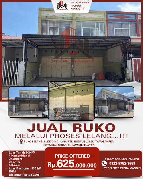 Ruko 2 Lantai di Kota Makassar, Sulawesi Selatan di Kota Makassar